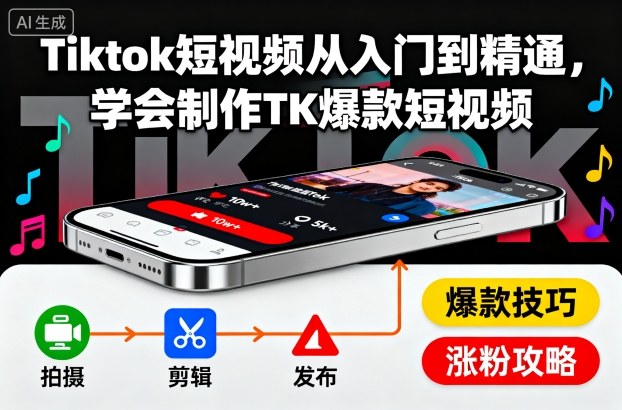 Tiktok短视频从入门到精通，学会制作TK爆款短视频-云享网创