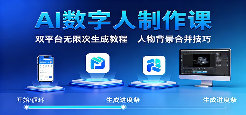 AI数字人制作课：双平台无限次生成教程，人物背景合并技巧-云享网创