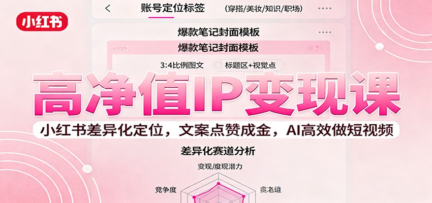 高净值IP变现课：小红书差异化定位，文案点赞成金， AI高效做短视频-云享网创