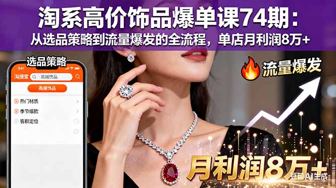 淘系高价饰品爆单课74期：从选品策略到流量爆发的全流程，单店月利润8万+-云享网创