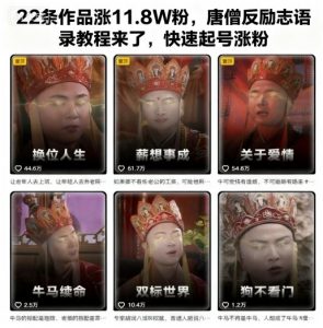 22条作品涨11.8W粉,唐僧反励志语录教程来了,快速起号涨粉-云享网创