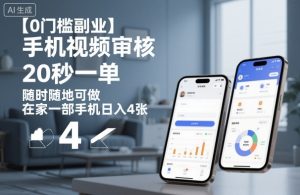 【0门槛副业】手机视频审核，20秒一单，随时随地可做，在家一部手机日入4张【揭秘】-云享网创