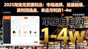 2025淘宝无货源玩法：市场选择、流量起爆、高利润选品，单店月利润1-4w-云享网创