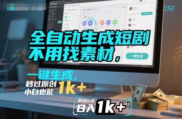 全自动生成短剧，不用找素材，不用剪辑，一键生成，秒过原创，小白也能轻松日入1k+【揭秘】-云享网创