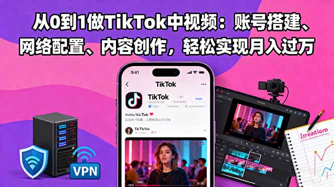 从0到1做TikTok中视频：账号搭建、网络配置、内容创作，轻松实现月入过万-云享网创