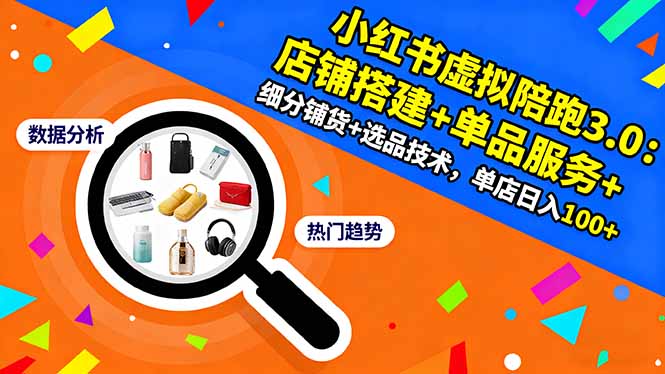 小红书虚拟陪跑3.0：店铺搭建+单品服务+细分铺货+选品技术，单店日入100+-云享网创