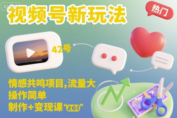 视频号新玩法，情感共鸣项目，流量大，操作简单，制作+变现课-云享网创