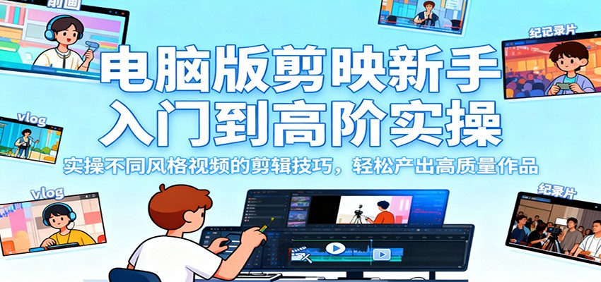 电脑版剪映新手入门到高阶实操,实操不同风格视频的剪辑技巧,轻松产出高质量作品-云享网创