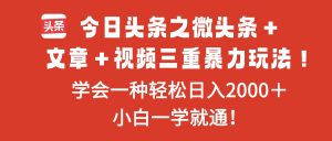 今日头条之微头条＋文章＋视频三重暴力玩法，学会一种轻松日入2000＋，…-云享网创
