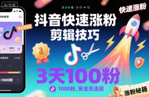 抖音快速涨粉剪辑技巧，3天1000粉，安全无违规-云享网创