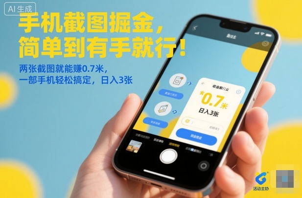 手机截图掘金，简单到有手就行！两张截图就能賺0.7米，一部手机轻松搞定，日入3张【揭秘】-云享网创