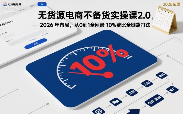 无货源电商不备货实操课2.0，2026年布局，从0到1全网最低10%费比全链路打法【更新】-云享网创