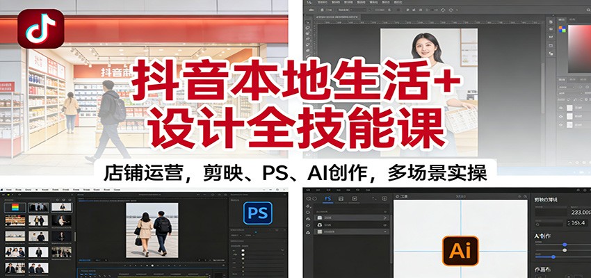 抖音本地生活+设计全技能课：店铺运营，剪映、PS、AI创作，多场景实操-云享网创