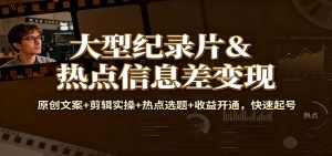 大型纪录片&热点信息差变现:原创文案+剪辑实操+热点选题+收益开通,快速起号-云享网创