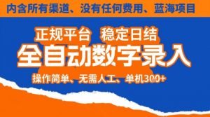 全自动数字录入，单机日入3张+，内含所有渠道全程免费零成本，操作简单可矩阵开干【揭秘】-云享网创