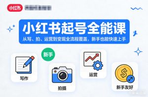 小红书起号全能课，从写、拍、运营到变现全流程覆盖，新手也能快速上手-云享网创