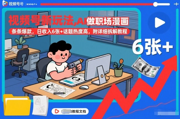 视频号新玩法，AI做职场漫画，条条爆款，日收入6张+话题热度高，附详细拆解教程-云享网创