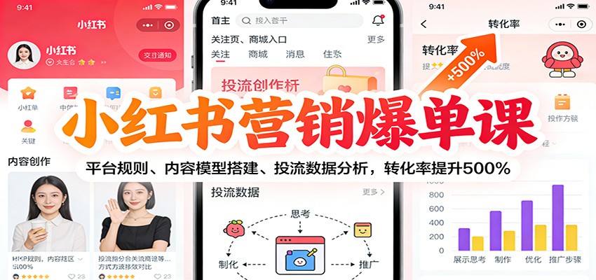 小红书营销爆单课：平台规则、内容模型搭建、投流数据分析，转化率提升500%-云享网创