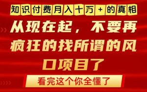 知识付费月入10个W的真相，做网创项目这一个就够了，不要再疯狂的找所谓的风口项目【揭秘】-云享网创