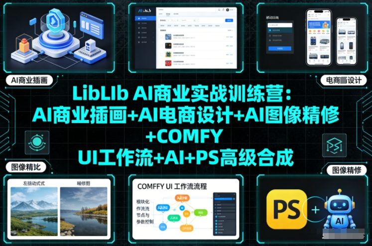 LibLIb AI商业实战训练营：AI商业插画+AI电商设计+AI图像精修+COMFY UI工作流+AI+PS高级合成-云享网创