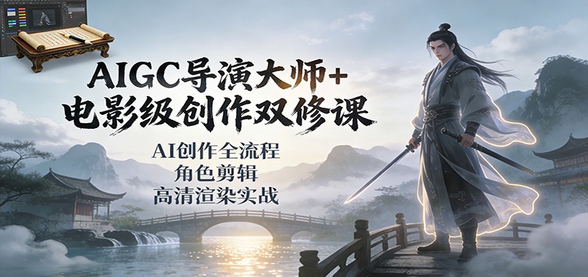AIGC导演大师+电影级创作双修课：AI创作全流程、角色剪辑、高清渲染实战-云享网创