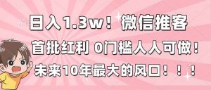 日入1.3w！微信推客，首批红利，未来10年最大的风口，0门槛，人人可做！-云享网创