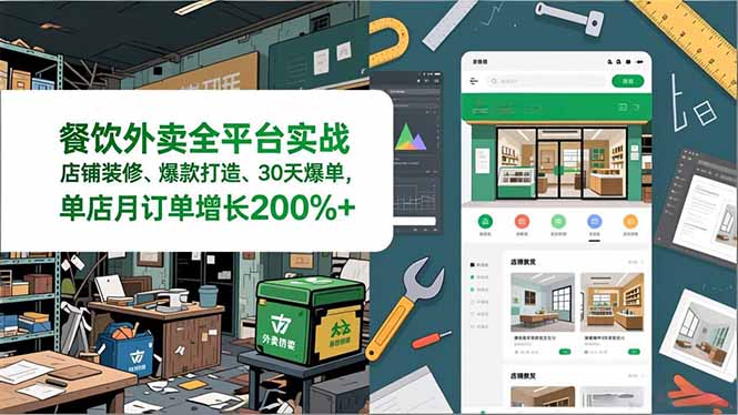 餐饮外卖全平台实战，店铺装修、爆款打造、30天爆单，手把手教学，单店月订单增长200%+-云享网创