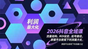 2026抖音全域课，流量结构、ROI设定、起号路径，掌握平台新规下利润最大化-云享网创