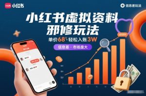 小红书虚拟资料邪修玩法，单价68，轻松入账3W，信息差玩法，市场庞大-云享网创